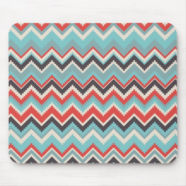 Aztec Tribal Chevron Zig Zag Pattern Red Blue Grey Mouse Pad (Front)
