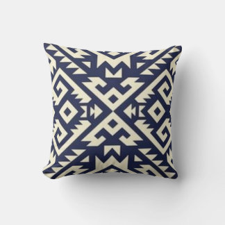 Aztec Tribal Design Throw Pillow in Beige & Blue