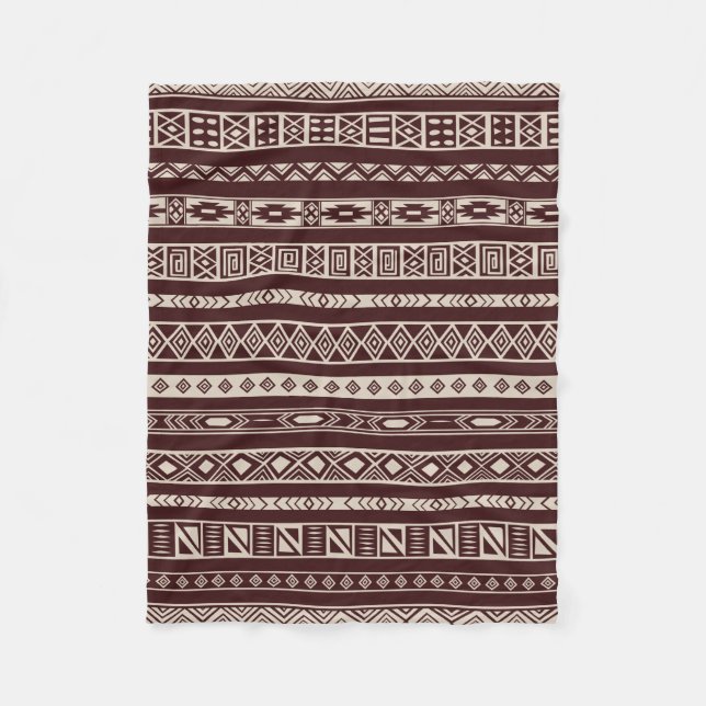 Aztec Tribal Ethnic Geometric Pattern Brown Beige Fleece Blanket (Front)