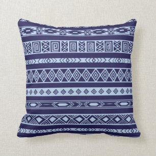 Aztec Tribal Ethnic Geometric Pattern Navy Blue Cushion