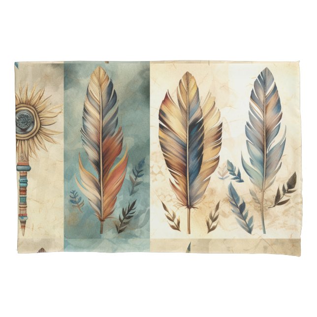 Aztec Tribal Feathers Medicine Stick Pillowcase (Front-Left)