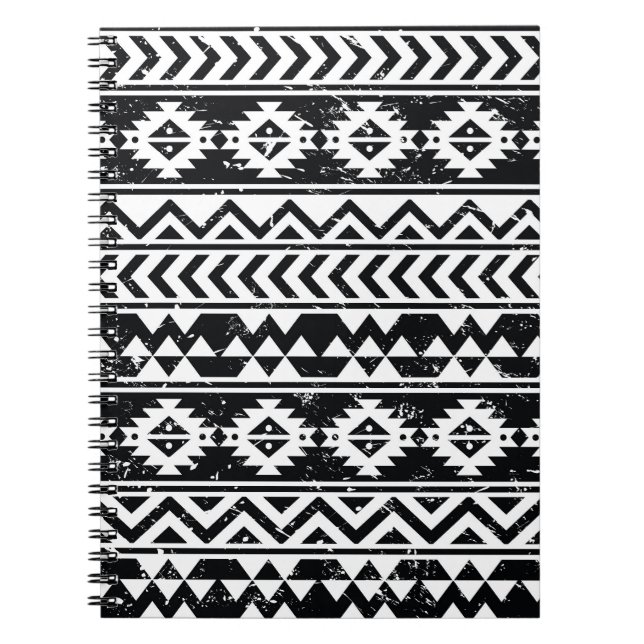 Aztec tribal: grunge white pattern. notebook (Front)