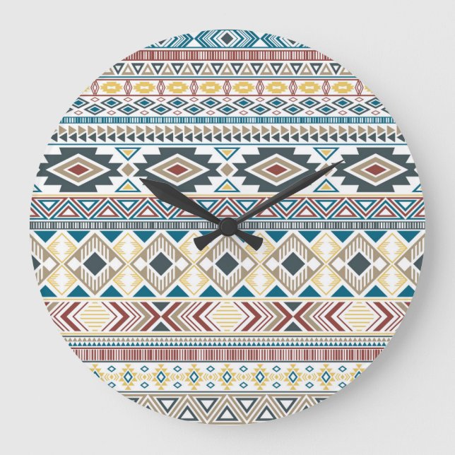 Aztec Tribal Motifs: Geometric Seamless Design Large Clock (Front)