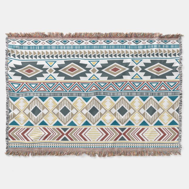 Aztec Tribal Motifs: Geometric Seamless Design Throw Blanket (Front)