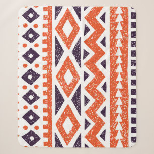 Aztec tribal motifs, striped print sherpa blanket