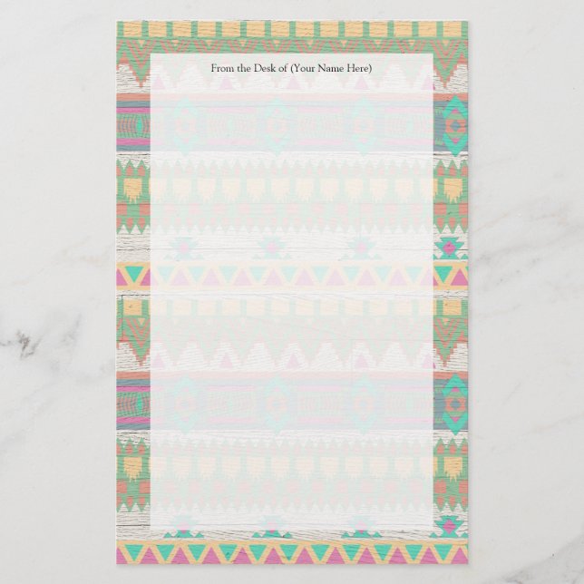 Aztec Tribal Native Pastel Geometric Pattern Stationery (Front)
