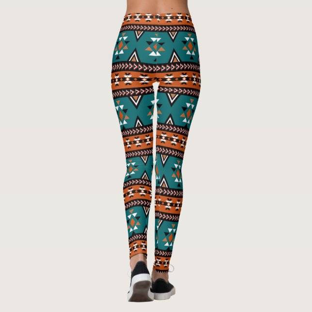 Aztec Tribal Pattern Blue  Leggings (Back)