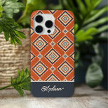 Aztec Tribal Pattern Rust Blue Personalised Name iPhone 15 Pro Max Case<br><div class="desc">Aztec Tribal Pattern Rust Blue Personalised Name iPhone 15 Pro Max Cases features your personalised name in a modern script typography on an aztc tribal pattern in rust, blue and beige. Perfect gift for her for birthday, mum for Mother's Day, sister or bestie for Christmas and holidays. Designed by ©2024...</div>