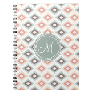 Aztec Tribal Pink Pink Monogram Pattern Spiral Notebook
