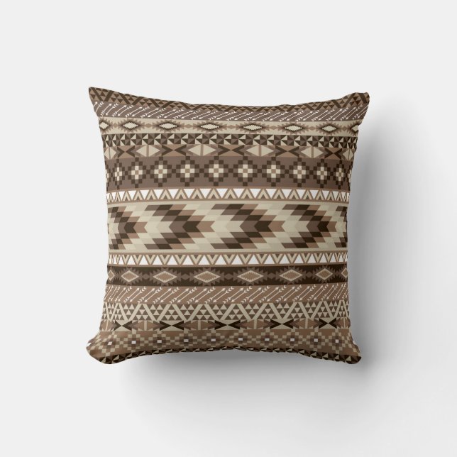 Aztec Tribal Print Neutral Browns Beige Taupe Cushion (Front)