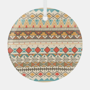 Aztec Tribal Striped Vintage Illustration Glass Tree Decoration