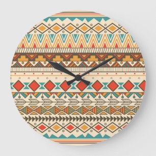 Aztec Tribal Striped Vintage Illustration Large Clock