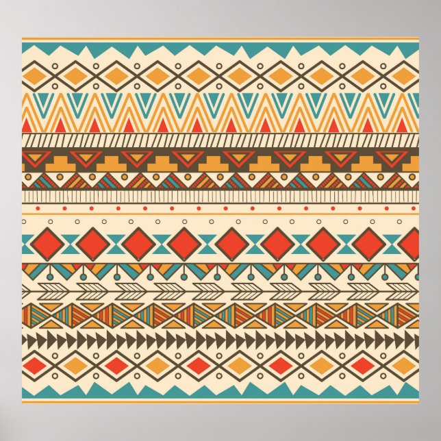 Aztec Tribal Striped Vintage Illustration Poster (Front)