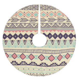 Aztec Tribal Stripes: Vintage Illustration Brushed Polyester Tree Skirt