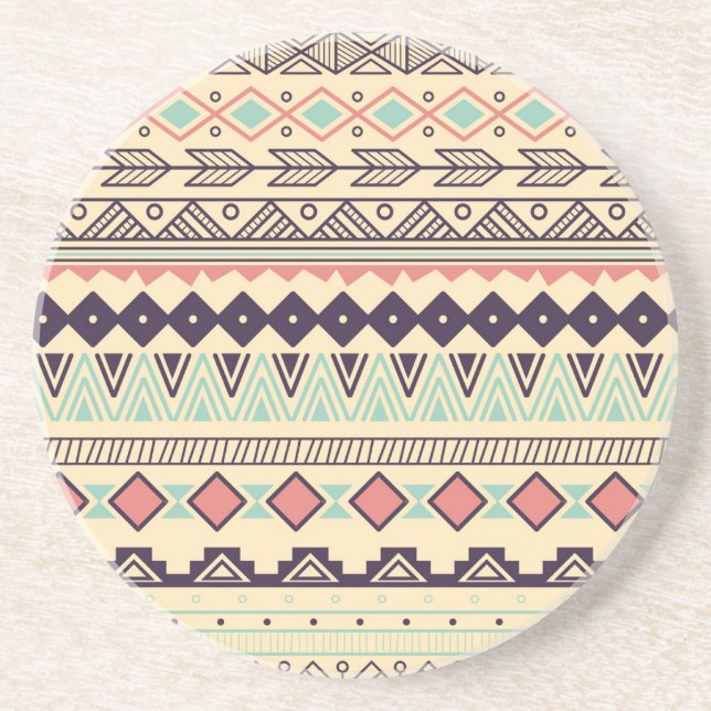 Aztec Tribal Stripes: Vintage Illustration Coaster (Front)