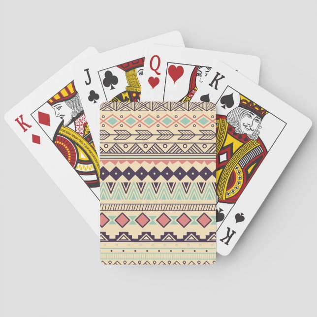 Aztec Tribal Stripes: Vintage Illustration Playing Cards (Back)