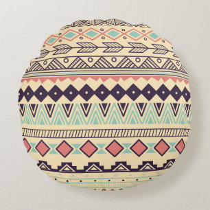Aztec Tribal Stripes: Vintage Illustration Round Cushion