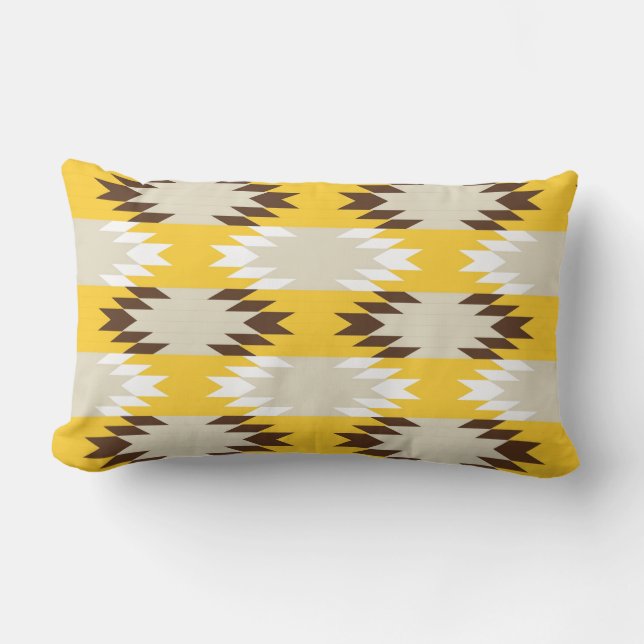 Aztec Tribal Yellow Brown Native American Designs Lumbar Cushion (Front)
