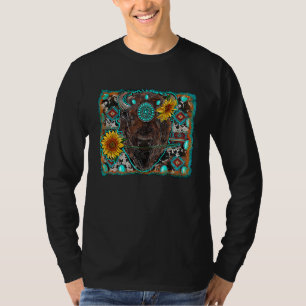 Aztec Turquoise Sunflower bison Western Rodeo Boho T-Shirt