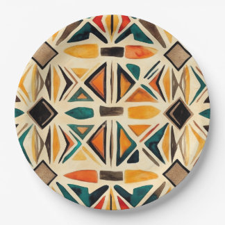 Aztec Vibes – Geometric Watercolor Mosaic Paper Plate