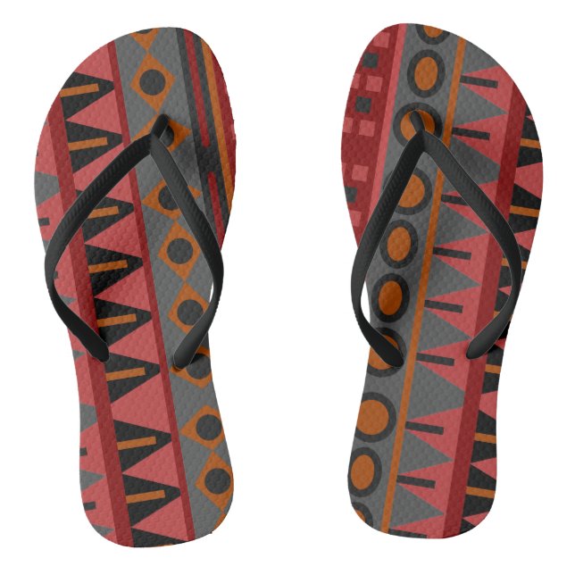 Aztec Warm Red Orange Brown Art Flip Flops (Footbed)