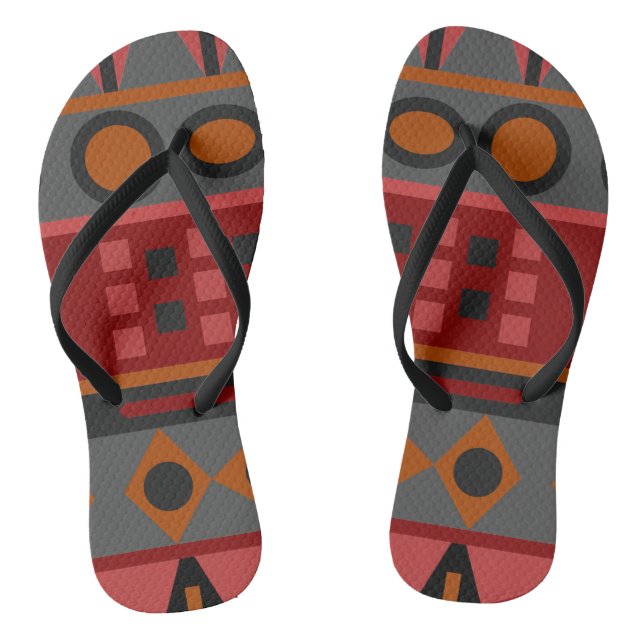 Aztec Warm Red Orange Brown Art Flip Flops (Footbed)