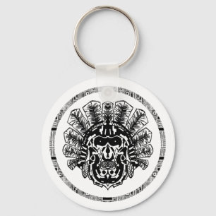 Aztec Warrior Head Circle Key Ring