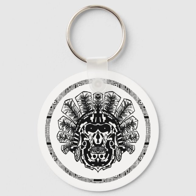 Aztec Warrior Head Circle Key Ring (Front)