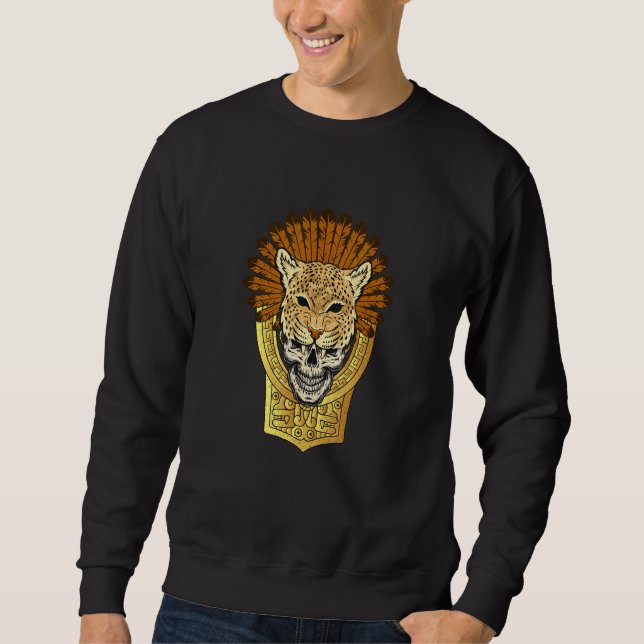 Aztec Warrior Jaguar Death Skull Native Headdress  Sweatshirt (Front)