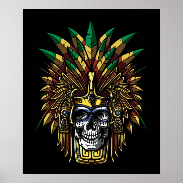 Aztec Warrior Skull Native Mexican Indian Mask Poster (Front)