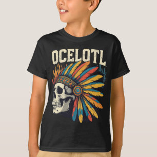 Aztec Warrior Skull with Colourful Feather Headdre T-Shirt