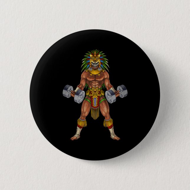Aztec Warrior Weightlifting 6 Cm Round Badge (Front)
