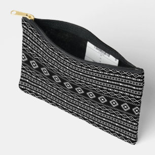Aztec White Grey Black Mixed Motifs Pattern Accessory Pouch