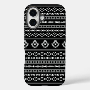 Aztec White Grey Black Mixed Motifs Pattern iPhone 16 Case