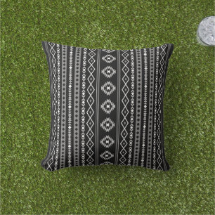 Aztec White Grey Black Mixed Motifs Pattern Cushion