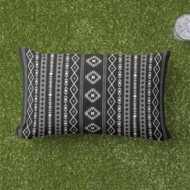Aztec White Grey Black Mixed Motifs Pattern Lumbar Cushion (Grass)