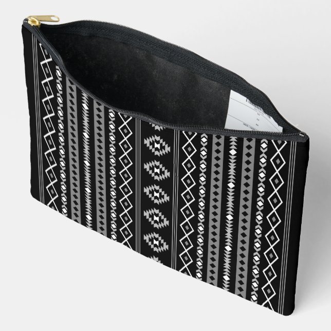 Aztec White Grey Black Mixed Motifs V Pattern Accessory Pouch (Open)