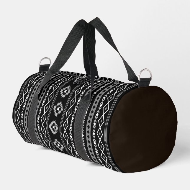Aztec White Grey Black Mixed Motifs V Pattern Duffle Bag (Left Corner)