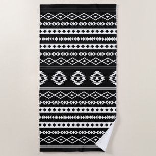 Aztec White on Black Mixed Motifs Pattern Beach Towel