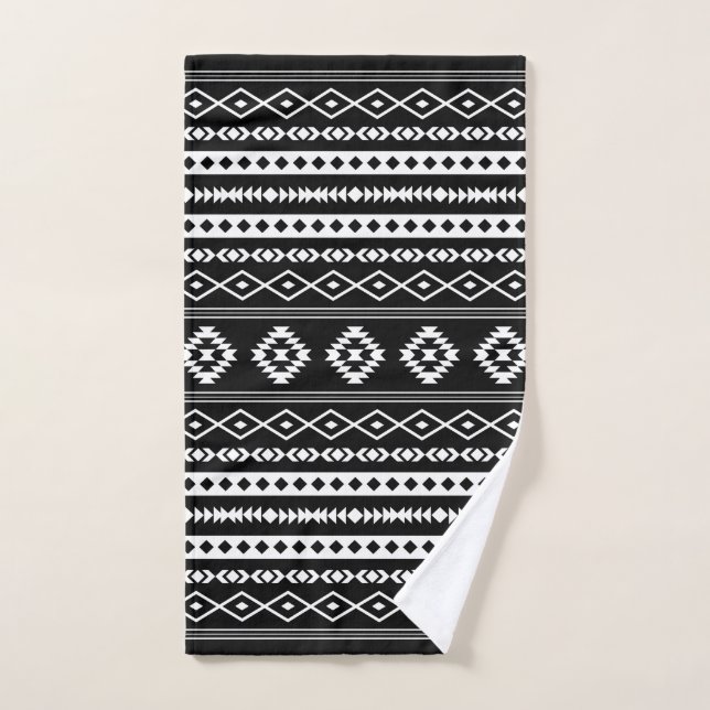 Aztec White on Black Mixed Motifs Pattern Hand Towel (Hand Towel)