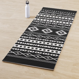 Aztec White on Black Mixed Motifs Pattern Yoga Mat