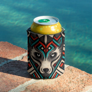 Aztec Wolf Face Can Cooler