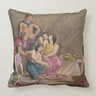 Aztec women making maize bread, Mexico, from 'Le C Cushion