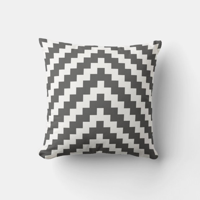 Aztec Zigzag in Charcoal and White Cushion (Front)