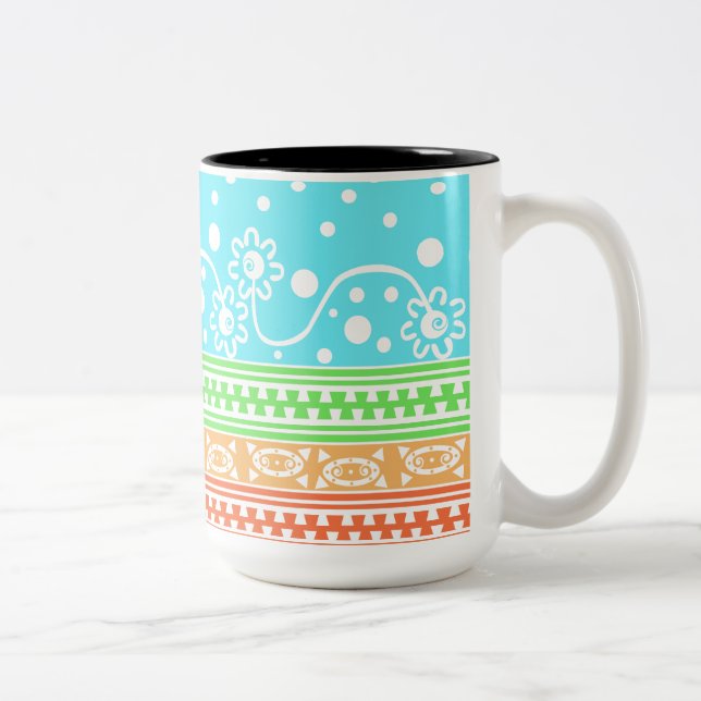 Aztec Zipper Tangle in Pastels Two-Tone Coffee Mug (Right)