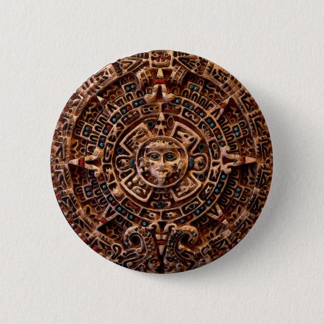 "AZTECA" Mayan Sun-Calender Button (Front)