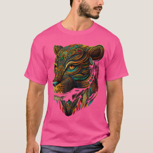 Azteca Mountain Lion Indigenous Aztec Art Colourfu T-Shirt