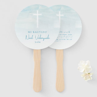 Azul Bautizo Recuerdo Abanico de Mano Hand Fans