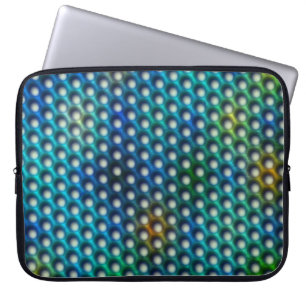 azul esverdeada com com círculos que parecem furos laptop sleeve