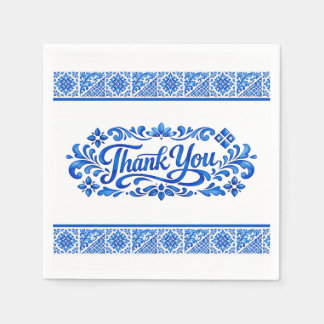Azul & Limone Romance Azul Tile Thank You Wedding Napkin